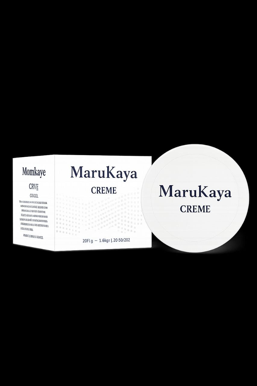 MaruKaya Crème – Vue produit sur fond sombre, pot et emballage